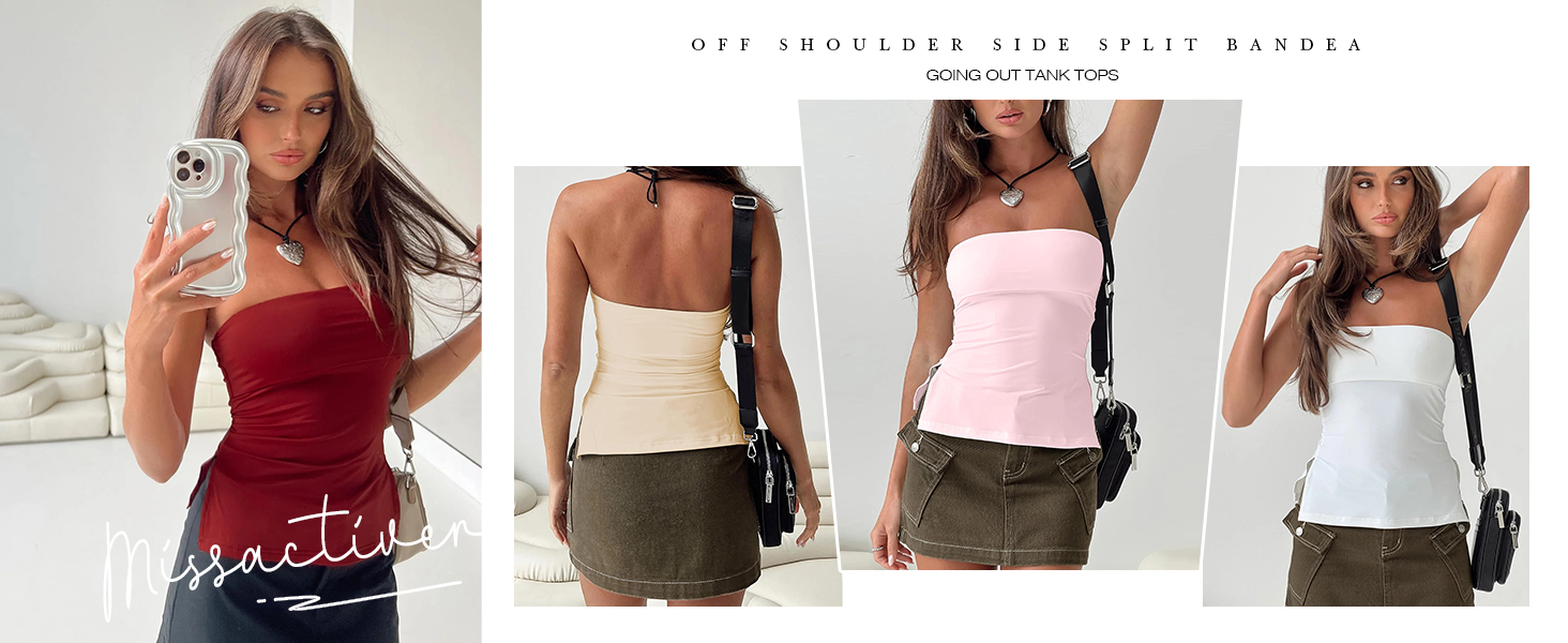 トップス PERVERZE 24SS Off Strap Layered Tank Top MISSACTIVER Women Y2K Strapless Backless Tube Tops Sexy Off